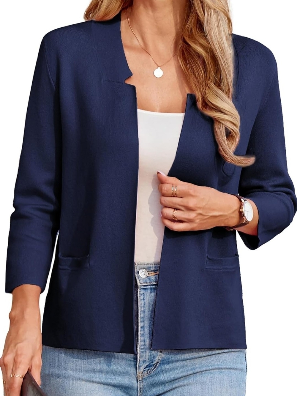 Grace Karin Navy Open Front Knit Cardigan